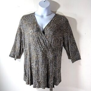 J. Jill Wearever Collection Brown and Black Patterned Tunic Top